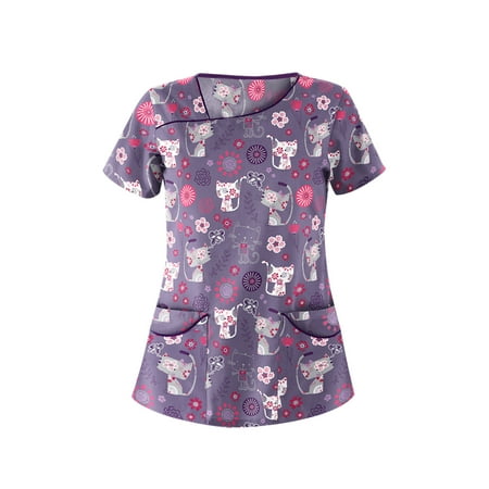 

Liacowi Women s Nurse Scrubs Tops Casual Short Sleeve V-neck Nurses Working Uniform Workwear Tunic Clinic Nursing Worker Wear with Pocket