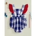 thumbnail image 4 of Okbabeha Newborn Baby Girls 4th of July Outfits Fourth of July Bubble Romper Fly Sleeve USA Flag Embroidery Bodysuits Summer Independence Day Clothes, 4 of 8