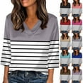 thumbnail image 2 of Gnshining Summer T-Shirt for Women Plus Size Pullover Blouse 3/4 Sleeve Casual Tunic Tops Print Going Out Tops V-Neck Sweatshirts, 2 of 5