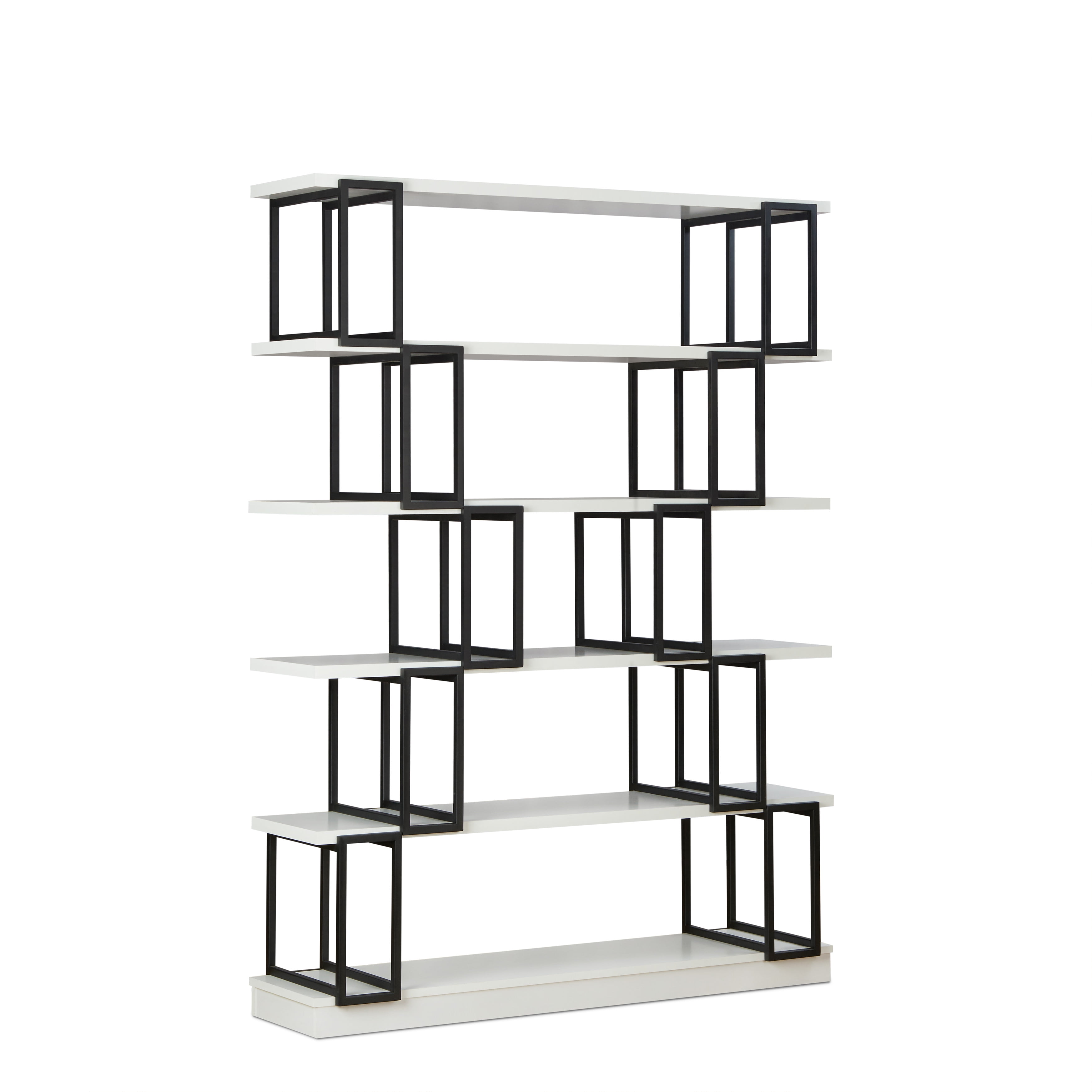 Acme Verne 6 Tiers Bookcase In White And Black Metal Frame Com