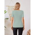 thumbnail image 5 of Women's Crew Neck Ribbed Fitted Shirt, Basic Short Sleeves Slim Fit Tops Summer T-Shirt 2024, 5 of 6