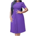 thumbnail image 2 of GaThRRgYP Womens Dresses,Women's Casual Solid Color Round Neck Short Sleeve Round-Neck Mid-Calf Dress Purple XXXL, 2 of 5
