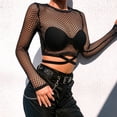 thumbnail image 2 of Women Mesh Goth Long Sleeve Fishnet Tops Blouses Shirt Clothing, 2 of 7