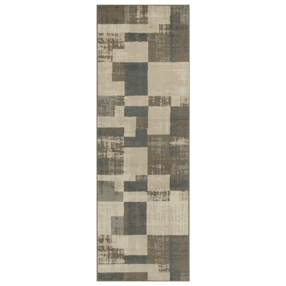 Msamati Geometric Patchwork Beige Area Rug