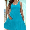 thumbnail image 6 of Women Oversized Cold Shoulder Soild Sleeveless Sundresses Ruffle Hem Tiered Short Dresses Sky Blue 5XL, 6 of 7
