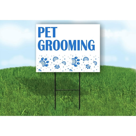 Work House Signs Single Sided Sign Pet Grooming Blue Paw Prints Yard Sign Road Sign with Stand