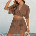 thumbnail image 4 of Women's 2 Piece Outfits Clearance 2024 Women's Fashion 2 Piece Outfits Sleeveless Crop Top Shorts High Waist Set With Pockets Wide Leg Pants, 4 of 5
