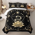 thumbnail image 2 of Homewish Boho Snake Lotus Quilt Full, Sun Moon Phase Full Bedspread Sets, Black Gold, 3 Pieces 1 Bedspread and 2 Pillowcases, 2 of 7
