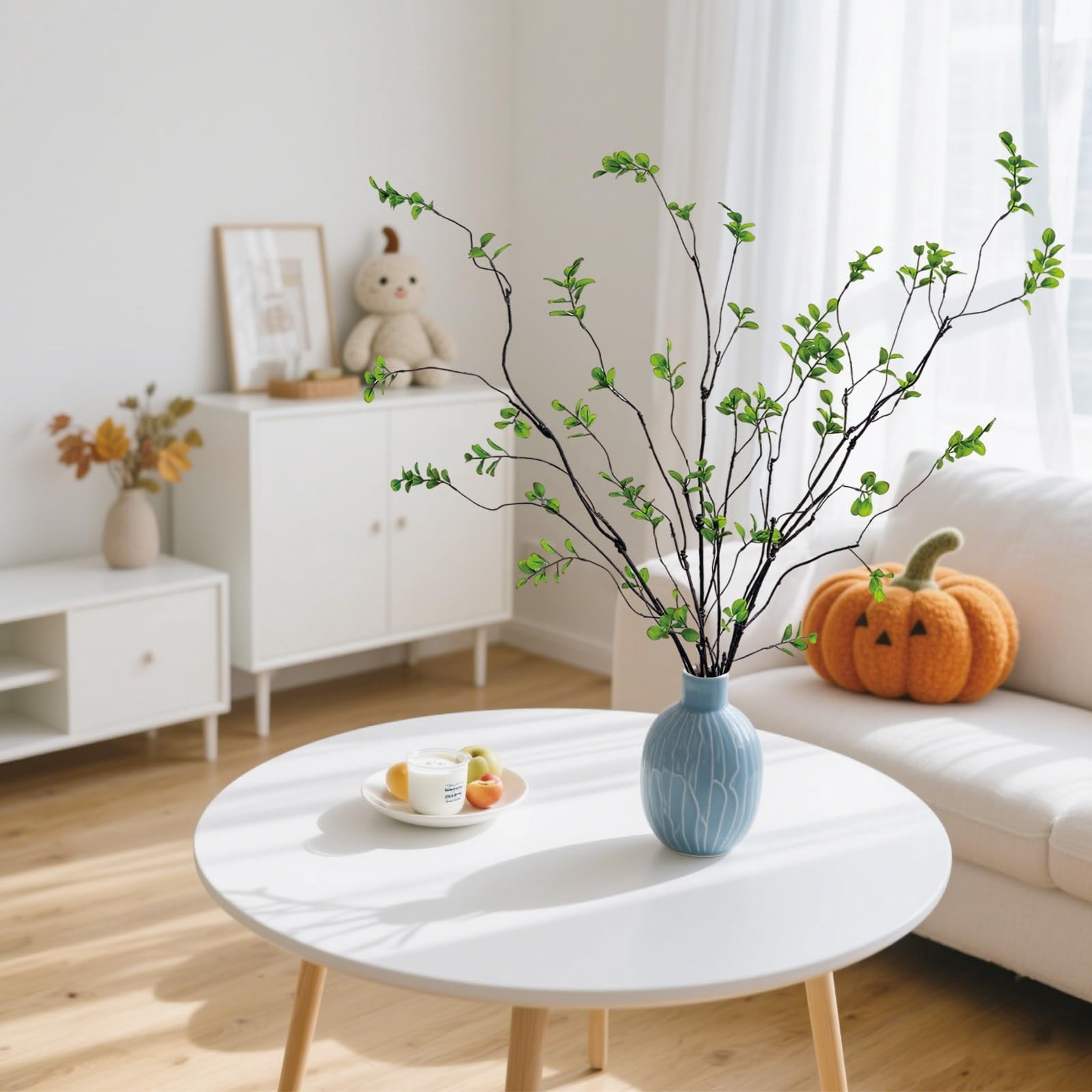 4Pcs Artificial Greenery Stems Plants, 35" Realistic Fake Ficus Twig Branches, Faux Leaf Spary Branches for Vase Filler Home Office Wedding Decoration