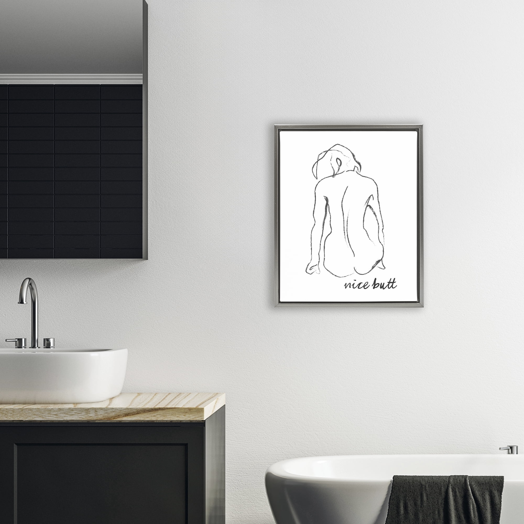 Stupell Industries Nice Butt Bathroom Refresh Gray Framed Floater Canvas Wall Art, design by Lettered and Lined
