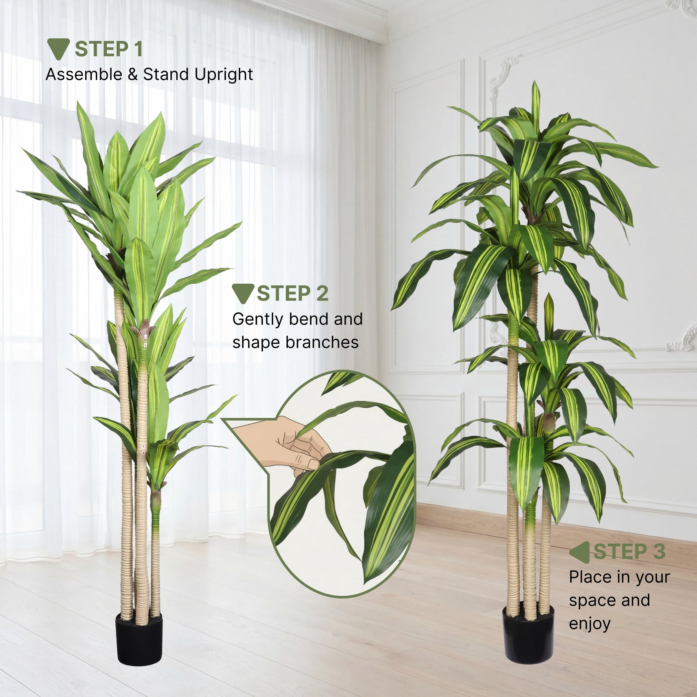 6ft Fake Dracaena Tree in Black Plastic Pot, Artificial Plants Indoor Outdoor Decor, Silk Plants for Home Decor Office Porch Patio