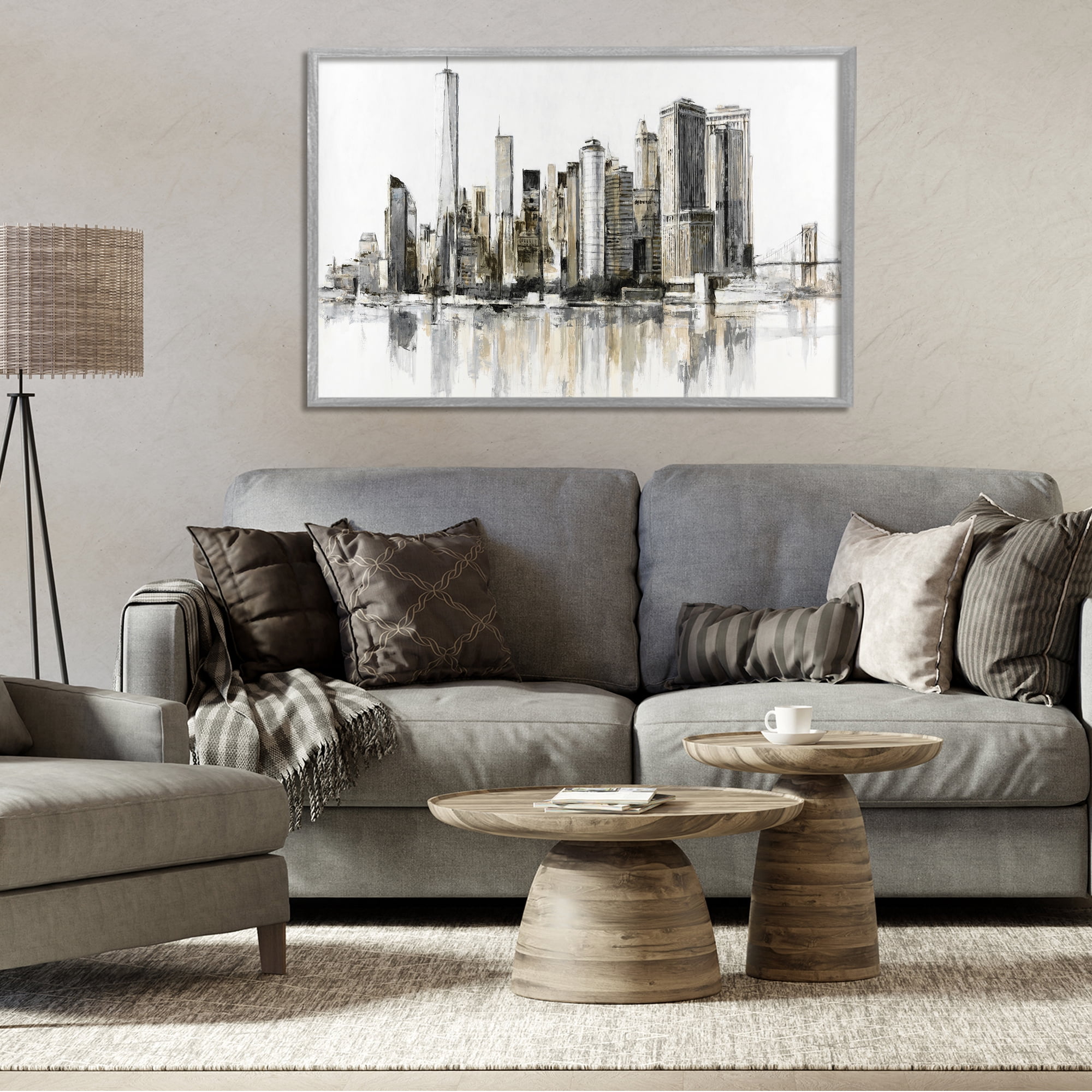 Stupell Industries Urban Skyline Reflection Gray Framed Giclee Art, design by Lorenzo Collective