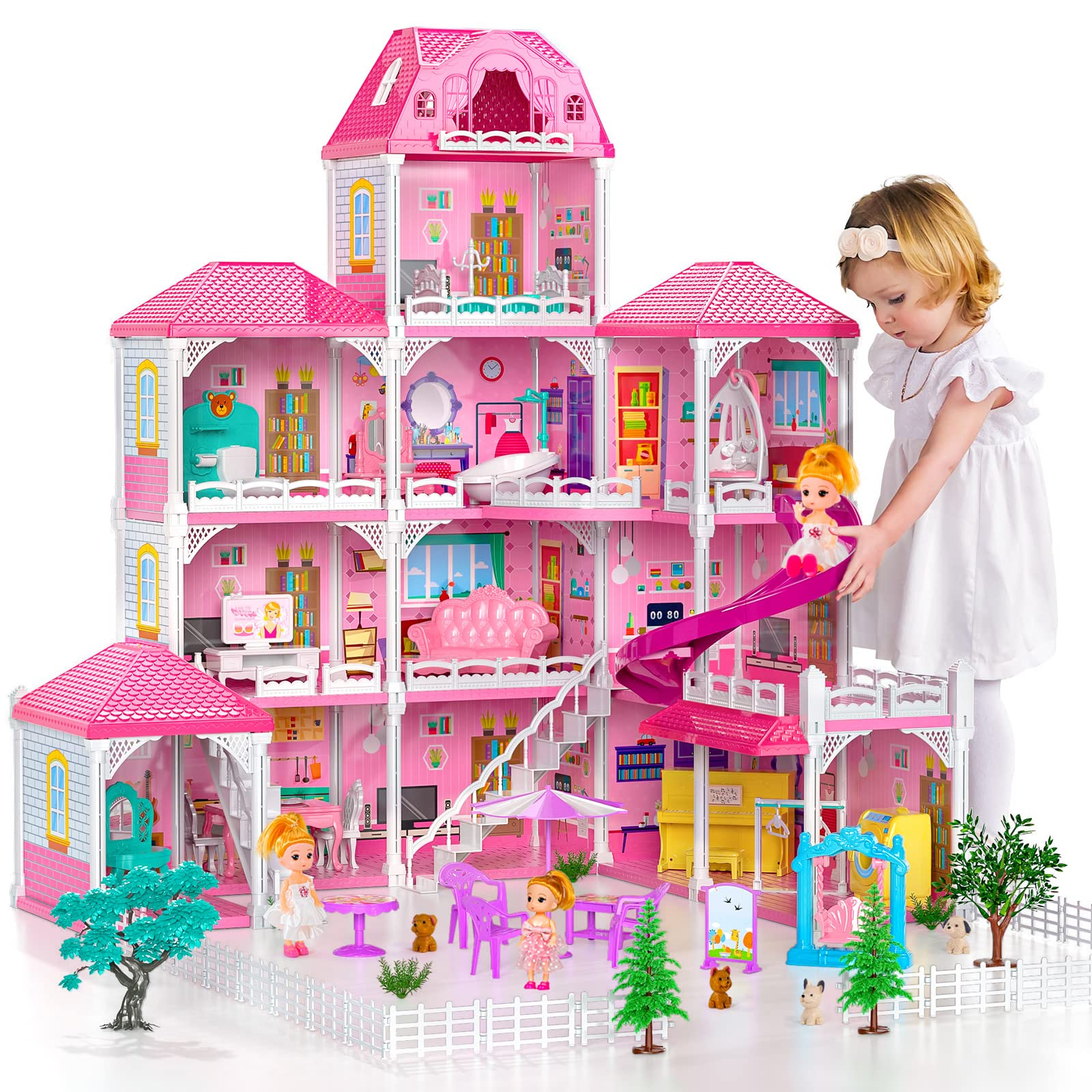 4 Room Doll House Girls Dream Play Playhouse Dollhouse ABS Game