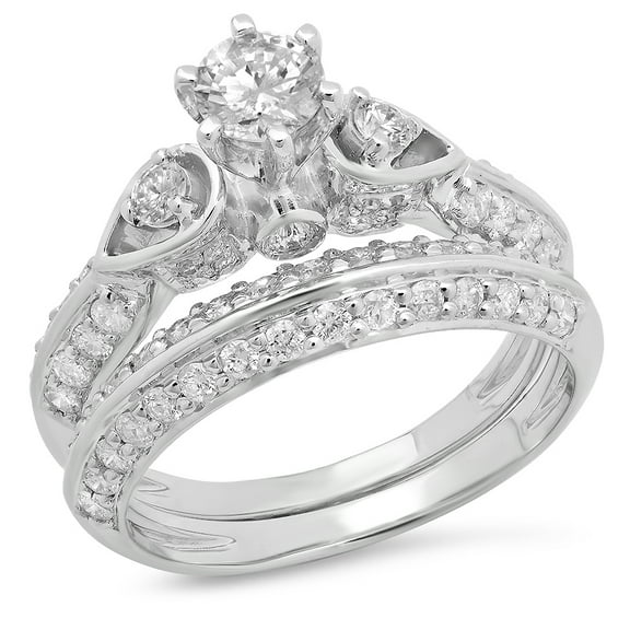 Dazzlingrock Collection 1.50 Carat (ctw) 18K Diamond Ladies 3 Stone Bridal Engagement Ring Set 1 1/2 CT, White Gold, Size 6