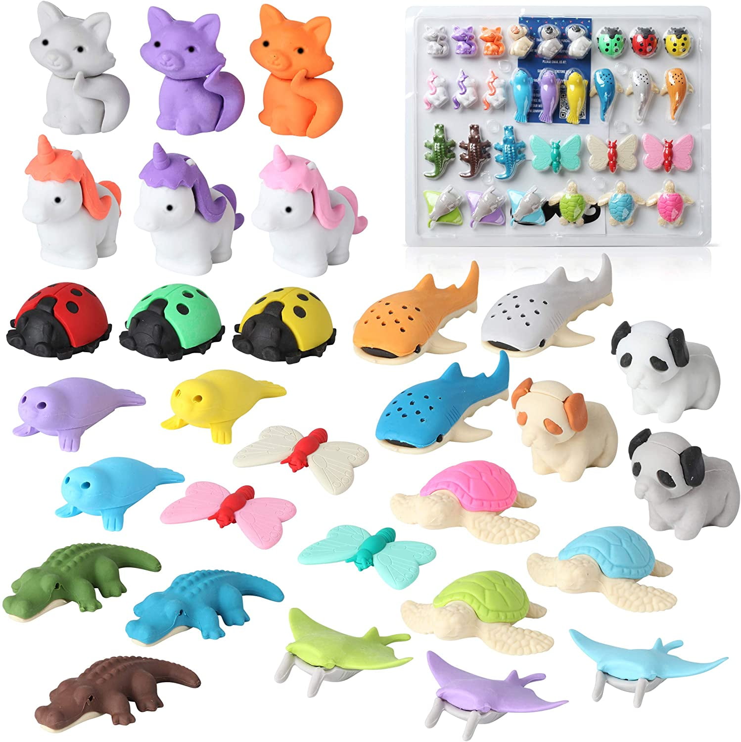30 Jungle Animal Erasers Gift Ideas Birthday Fun Pocket Money Filler Toys 