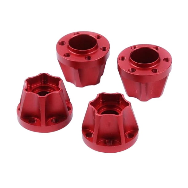 Paquete de 4 cubos hexagonales de metal para llantas de 18 mm, escala 1:10, para vehículos RC rojo