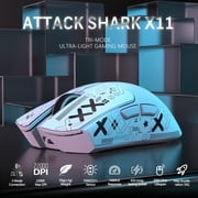ATTACK SHARK X11 59g Wireless Gaming Mouse with RGB Magnetic Charging Dock, PixArt PAW3311 Sensor, Wired/2.4G/Bluetooth, 22K DPI for PC/Mac-White&Tape