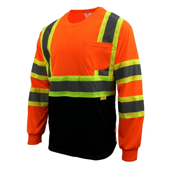 RK Safety NY BFL-T5711 High-Visibility Class 3 T Shirt with Moisture Wicking Mesh Birdseye and X pattern, Black Bottom