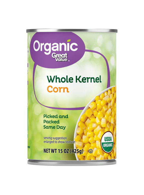 Great Value Organic Whole Kernel Corn, 15 oz Can