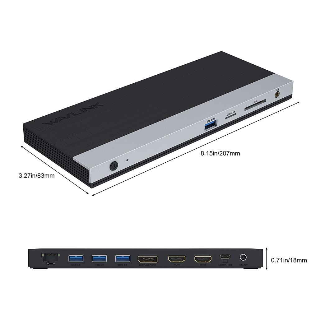 WAVLINK USB C Triple 4K@60Hz Display 13 in 1 Laptop Docking Station, 85W PD Charging for Mac OS and Windows, 1xDP & 2xHDMI, 4xUSB-A 3.0 (1 Charging), SD&TF Card Reader, Gigabit Ethernet, Phone Jack
