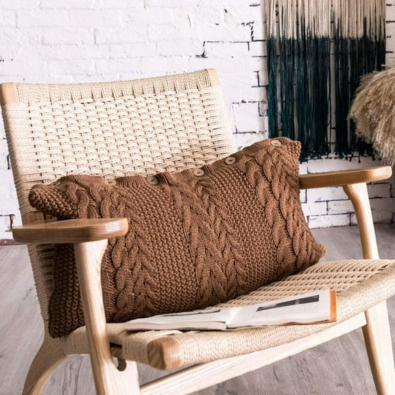 Nvzi -b Decorative Knitted Pillow Case Cushion Cover with Pillow Insert Rectangle Warm Buttons Throw Pillows for Couch, Bed, Home Accent Decor, Coffee