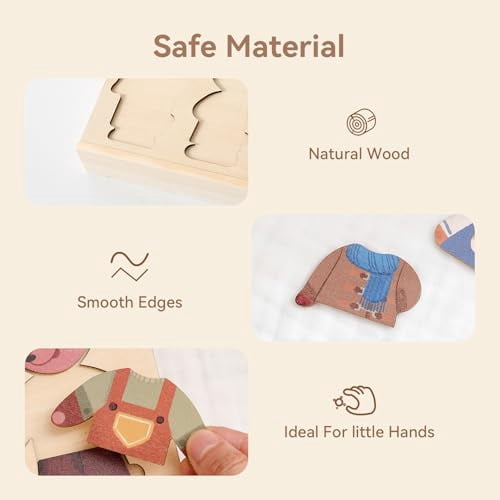 Wooden Fox Family Dress up Puzzle for Toddlers 1-3, Animal Puzzle Toy Sorting & Matching with Storage Case, Learning Educational Montessori Toy Gifts for Kids Boys Girls for 2-4 Years Old