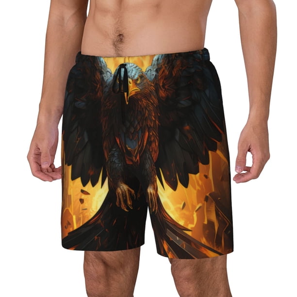 Balery Cool Black Eagle Bañador para hombre, shorts de playa de secado rápido con entrepierna y forro de compresión-Large