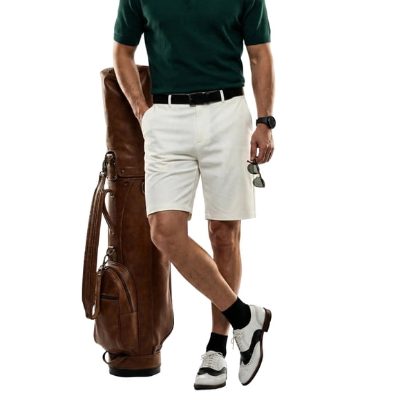 MEILIHUA Men's 9" Golf Shorts with Hidden Expandable Waist, Flat Front Dress Shorts, Lightweight Performance Bermuda