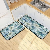 Kitchen Rug Set 2 Pieces Non Slip Kitchen Mat for Kitchen Home Floor Sink 47"x19" 27"x19" Blue and Green Flowers