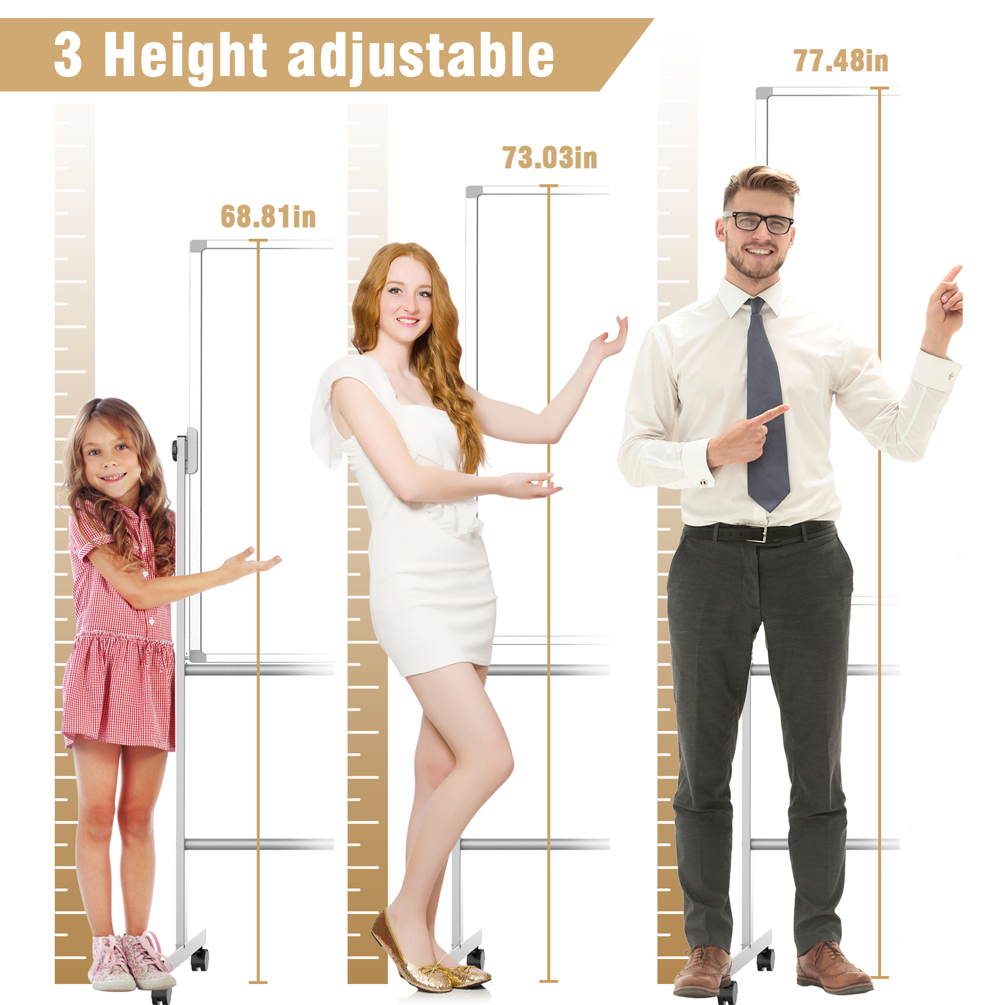 TOWON Double-Sided Mobile Whiteboard - 48"x36" Large Height Adjustable Magnetic Dry Erase Board on Wheels, 360° Rolling Office White Board Pizarra - Sliver
