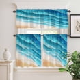thumbnail image 3 of Kitchen Window Curtains Valance and Tier Set, Blue Beige Gradient Ocean Wave Rod Pocket Tier Curtain Valance Set, Sea Stripe Water Ripple Light Filtering Cafe Curtains for Bedroom Living Room, 3 of 9