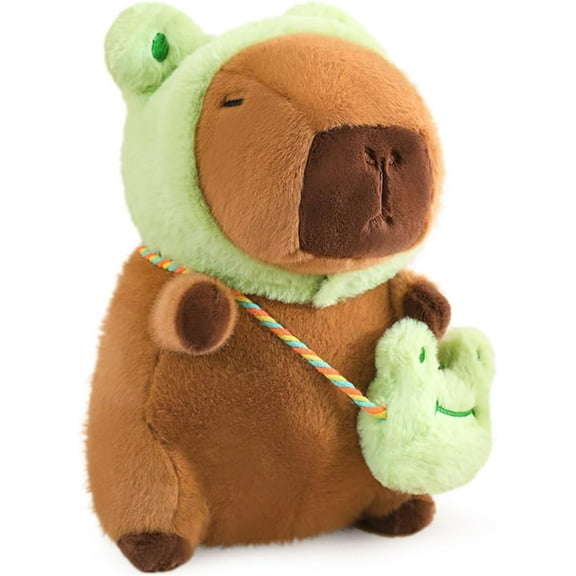 Bootesun Capybara Plush with Frog Hat & Mini Bag, 9.8 inch Cute Capibara Stuffed Animals, Capybara Soft Plushies Toys, Best Choice of Gifts, Birthday and Christmas Gifts, Collectible Plush Dolls