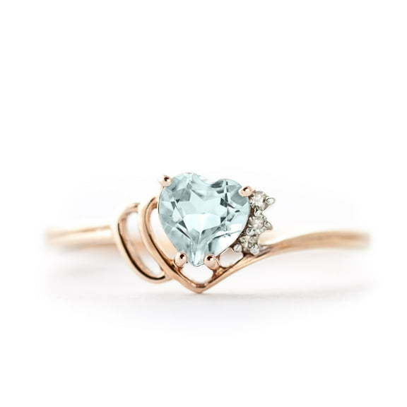 Galaxy Gold 14K Rose Gold 0.97 Carat Natural Diamonds and Heart-Shaped Aquamarine Ring - March Birthstone - Courage & Clarity - Sizes 5.5 to 11 - Fine Jewelry for Women