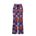 thumbnail image 5 of Domzest Halloween Pajama Pants for Women Drawstring Elastic Waisted Pumpkin Ghost Bat Graphic Pj Bottoms Wide Leg Funny Pajama Bottoms Purple XXXL, 5 of 6