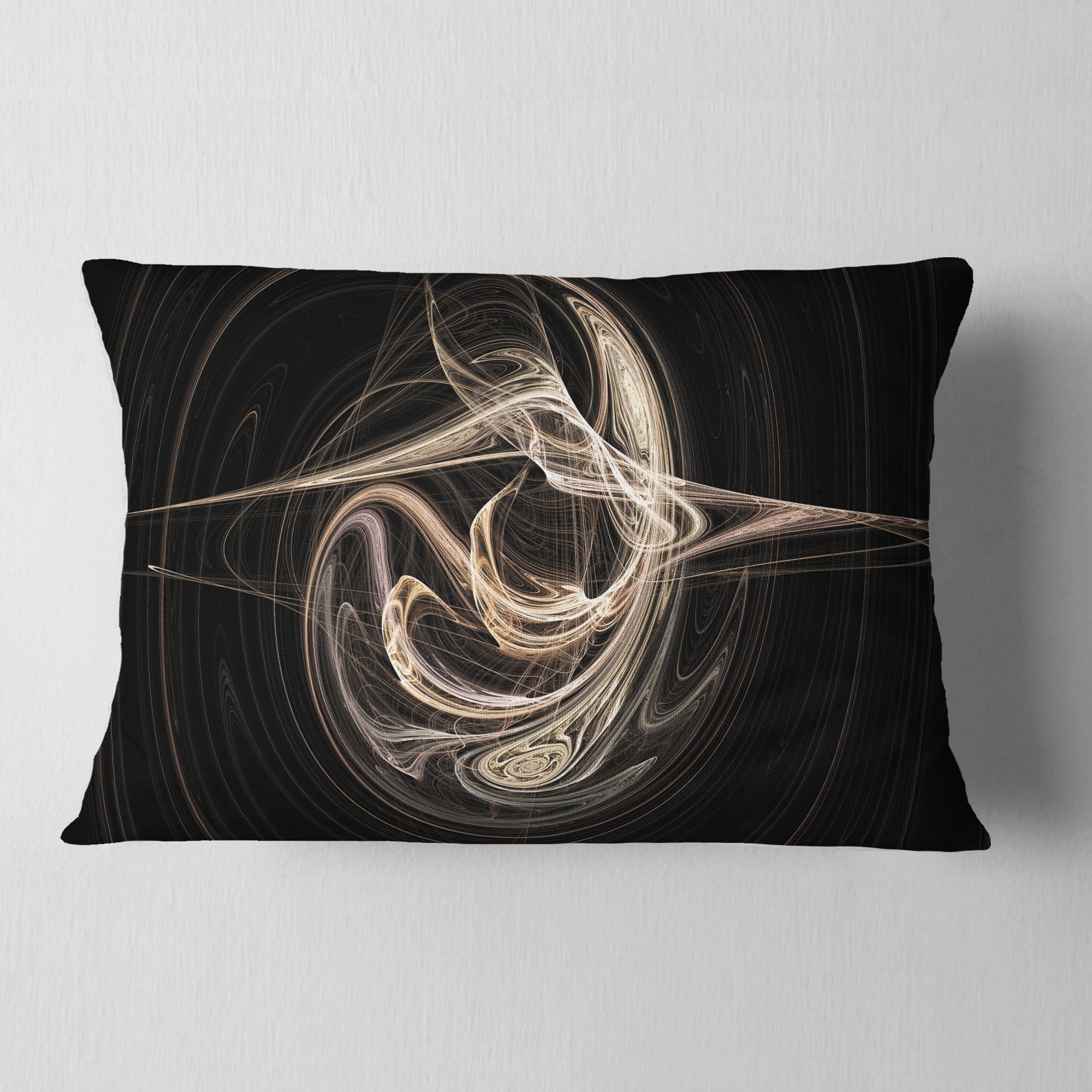 Designart White Abstract Fractal Design in Black - Abstract Throw Pillow - 12x20
