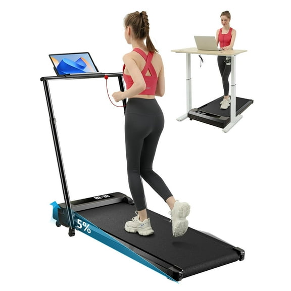 Adjustable Handlebar Walking Pad Treadmill, 2-in-1 Portable Design with 5% Incline and 2.5 HP Motor, LED Display for Home Office Walking and Jogging