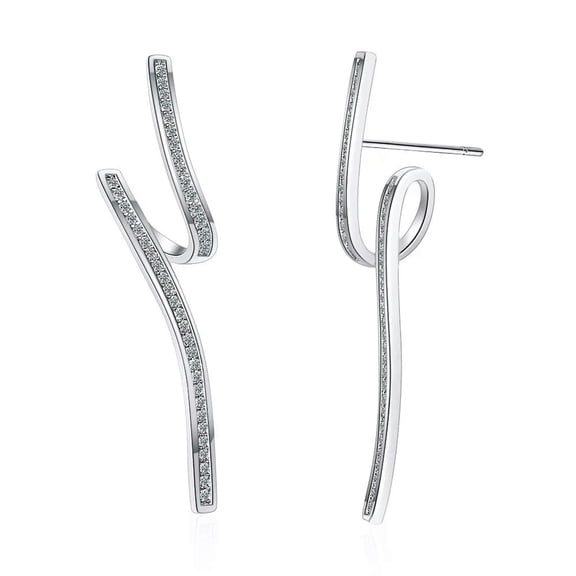 K-KED Women Fashion 925 Silver Stud Earrings Cubic Zirconia Engagement Delicate Jewelry A Pair