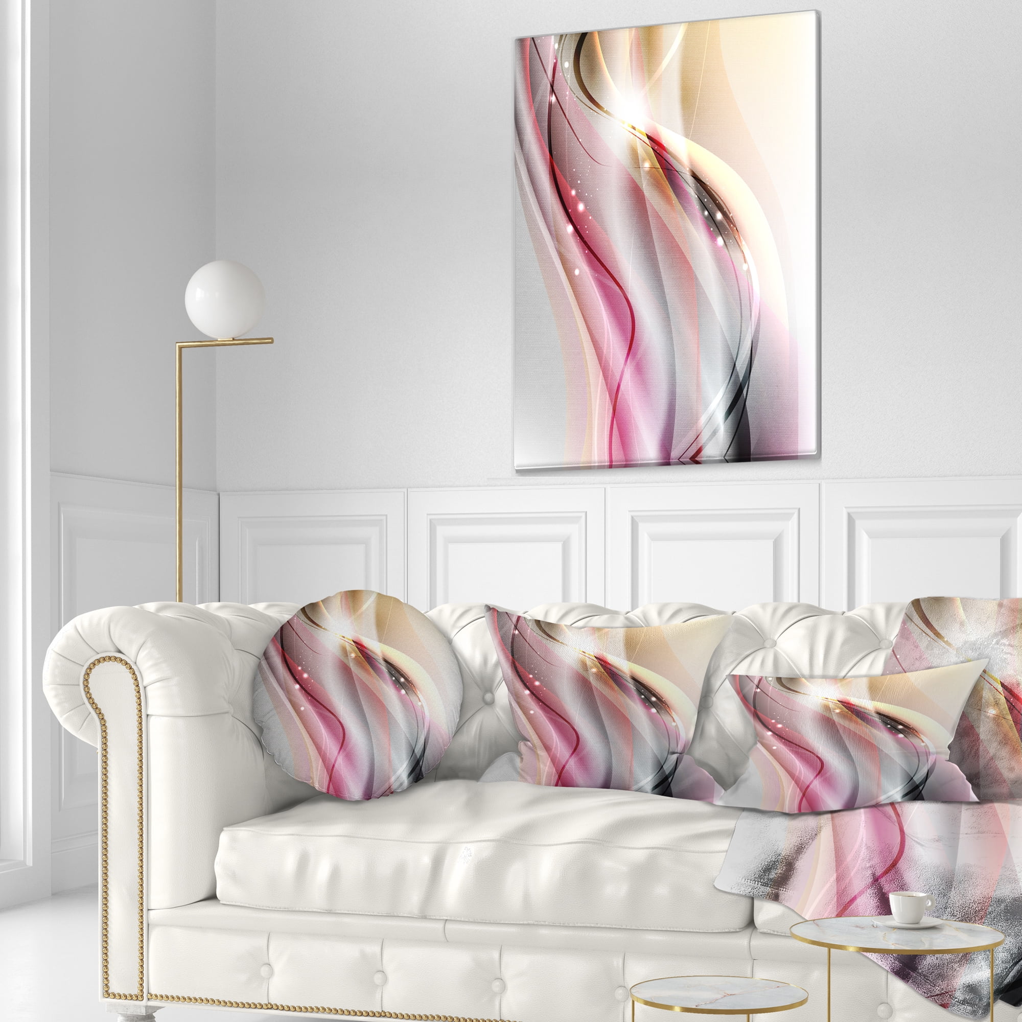 Designart Pink Brown Abstract Lines - Abstract Throw Pillow - 12x20