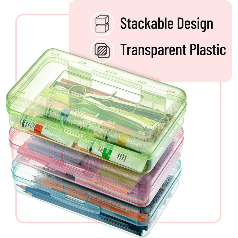  Pencil Box, 3 Pack, Assorted Colors, Plastic Crayon Box, Pencil Cases,  Clear P