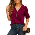 thumbnail image 2 of Innerwin Tee Half Zipper Ladies T-shirt Fall Long Sleeve Elegant T Shirt Pink 3XL, 2 of 5