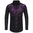 thumbnail image 2 of Retro Cowboy Western Shirt Mens Long Sleeve Button Down Shirts Halloween Party Tops Light Purple L, 2 of 5
