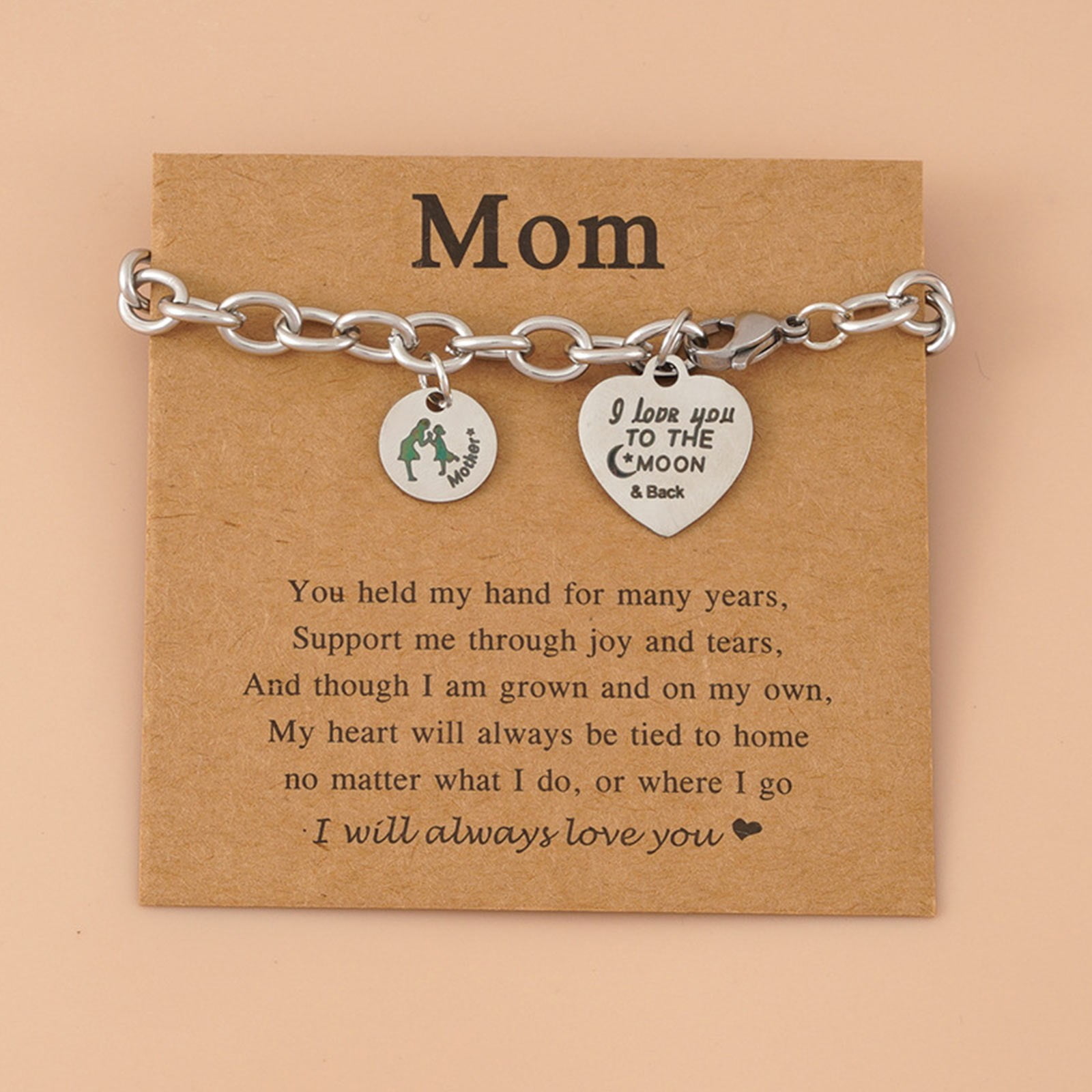 Peony Jewelry Europe And The United States Creative New Love Stainless  Steel Chain Mother's Day Bracelet With Greeting Card Necklace Bundle for  Women