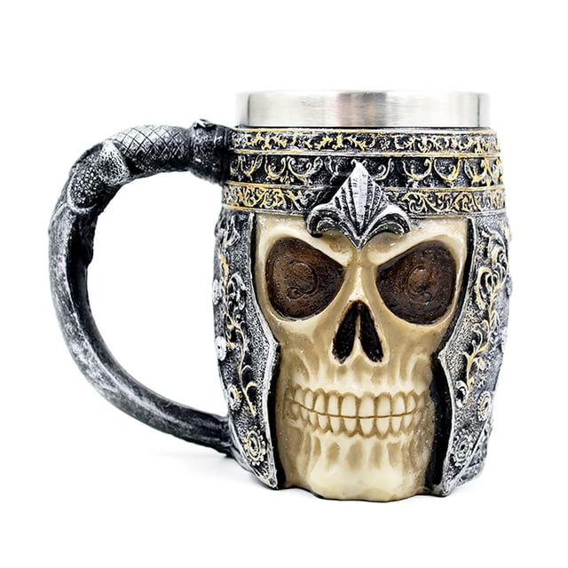 Taza de cerveza con forma de calavera de 450ml, taza para beber agua y café de acero inoxidable par yeacher Cráneo