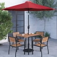 thumbnail image 3 of Merrick Lane Seven Piece Faux Teak Patio Dining Set Includes 35" Square Table, Four Club Chairs, 9' Red Patio Umbrella and Base, 3 of 18