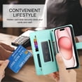 thumbnail image 5 of Allytechgroup Wallet Case for Apple iPhone 16 Plus, 9 Cards Holder + Zipper Pocket + Hand Wrist Shockproof Stand Flip Cover RFID Blocking Phone Case for Women Men, Mint, 5 of 7