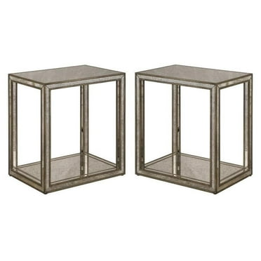 Home Square Mirrored End Table in Antique Gold Finish - Set of 2