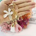 thumbnail image 3 of Flower Keychain Rhinestone Tassel Leaf Key Ring Women Wallet Bag Pendant Charms Pink, 3 of 8