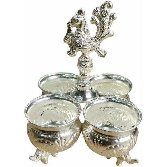 German silver set of 4 kumkum bowl set for haldi kumkum and chawal sweet