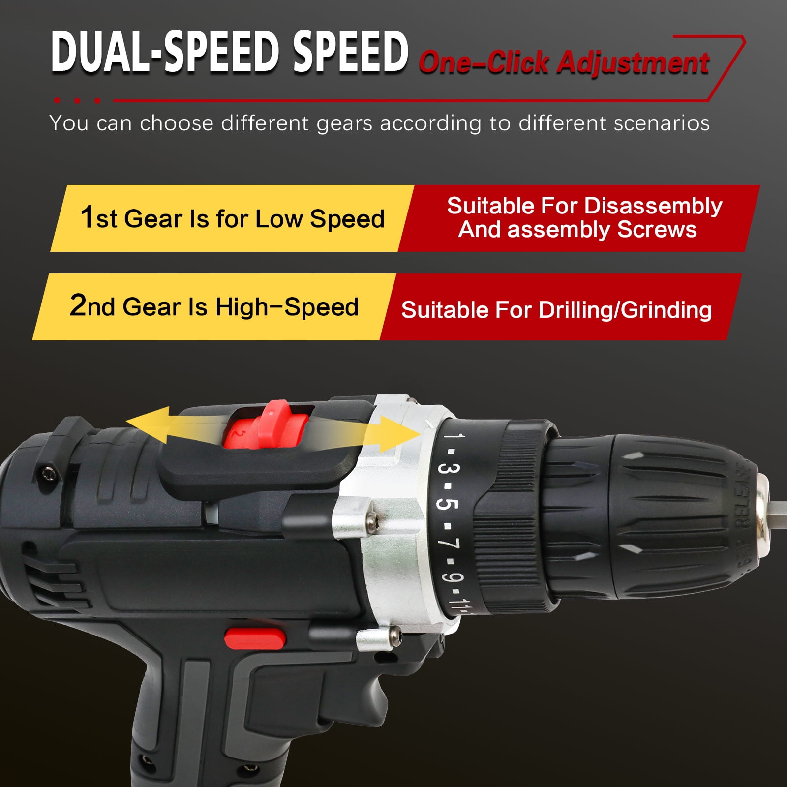 ALSO GO 21V Multi-Functional Cordless Drill Set, Drill with 2 Batteries and Charger,  Power Drill Kit Electric Hammer Drill for Drilling and Screw Tightening/Loosening, Black