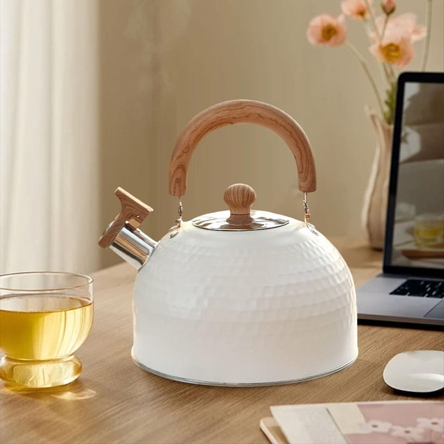 Elodie Whistling Kettle Modern Large Capacity Cookware Teapot for Dorm Camping Home 3L white
